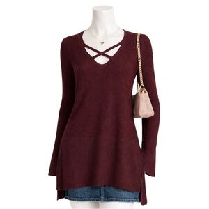 Free People Crisscross Long Sleeve Pullover V-Neck Tunic Sweater